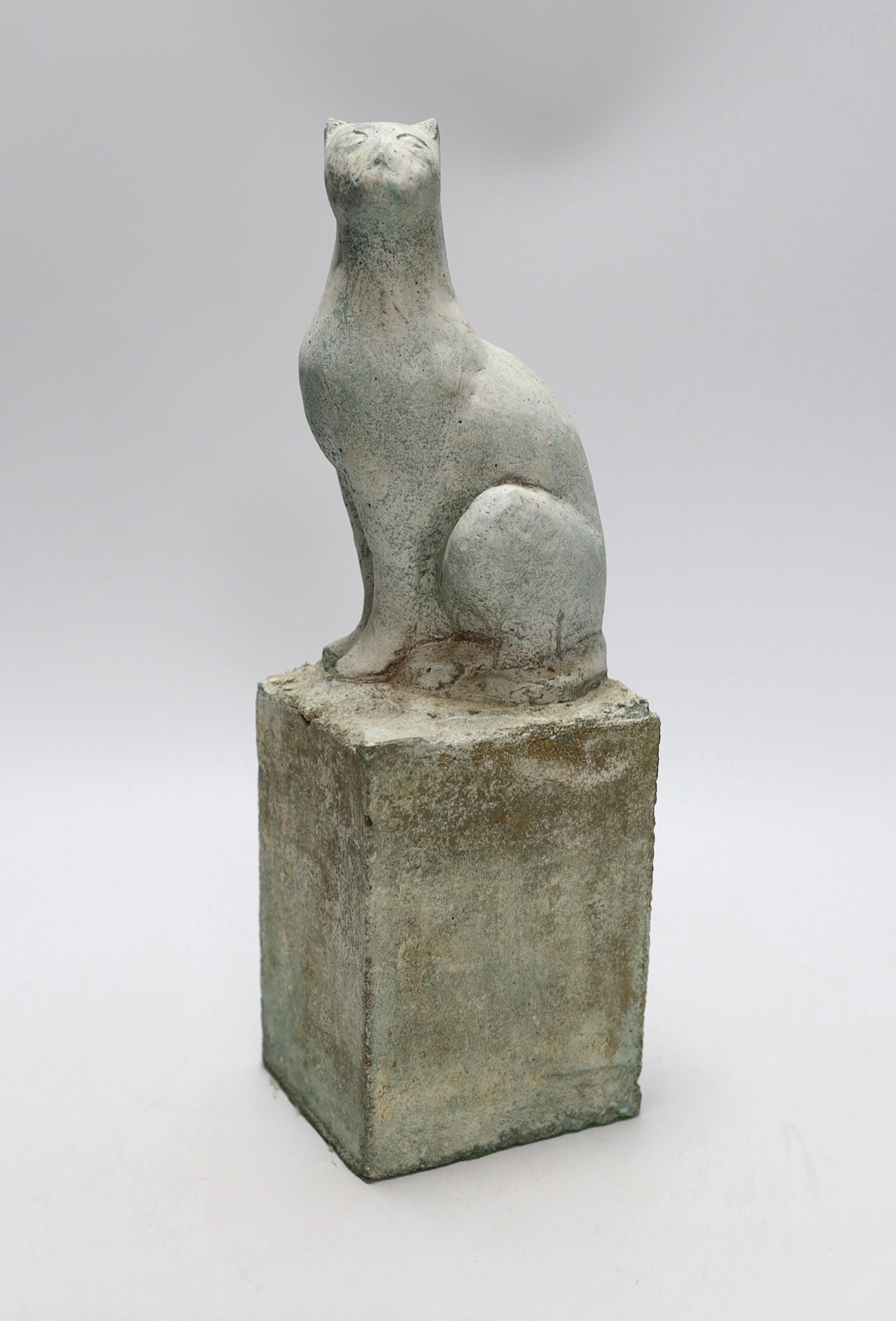 A stone style sculpture of an Egyptian cat, 32cm high
